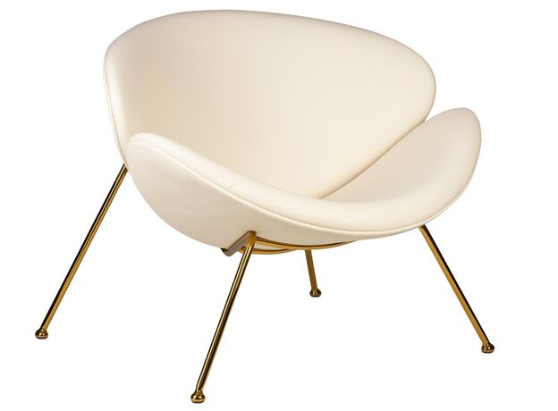Кресло дизайнерское DOBRIN EMILY, белый винил YP17, золотое основание