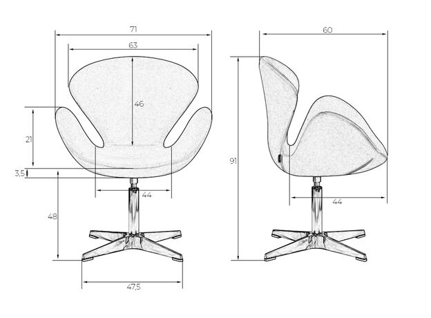 Кресло дизайнерское DOBRIN SWAN, черный кожзам P13, алюминиевое основание,изображение9